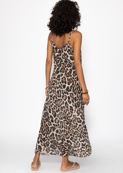 Coral | Vestido de muselina estampado leopardo · Beige