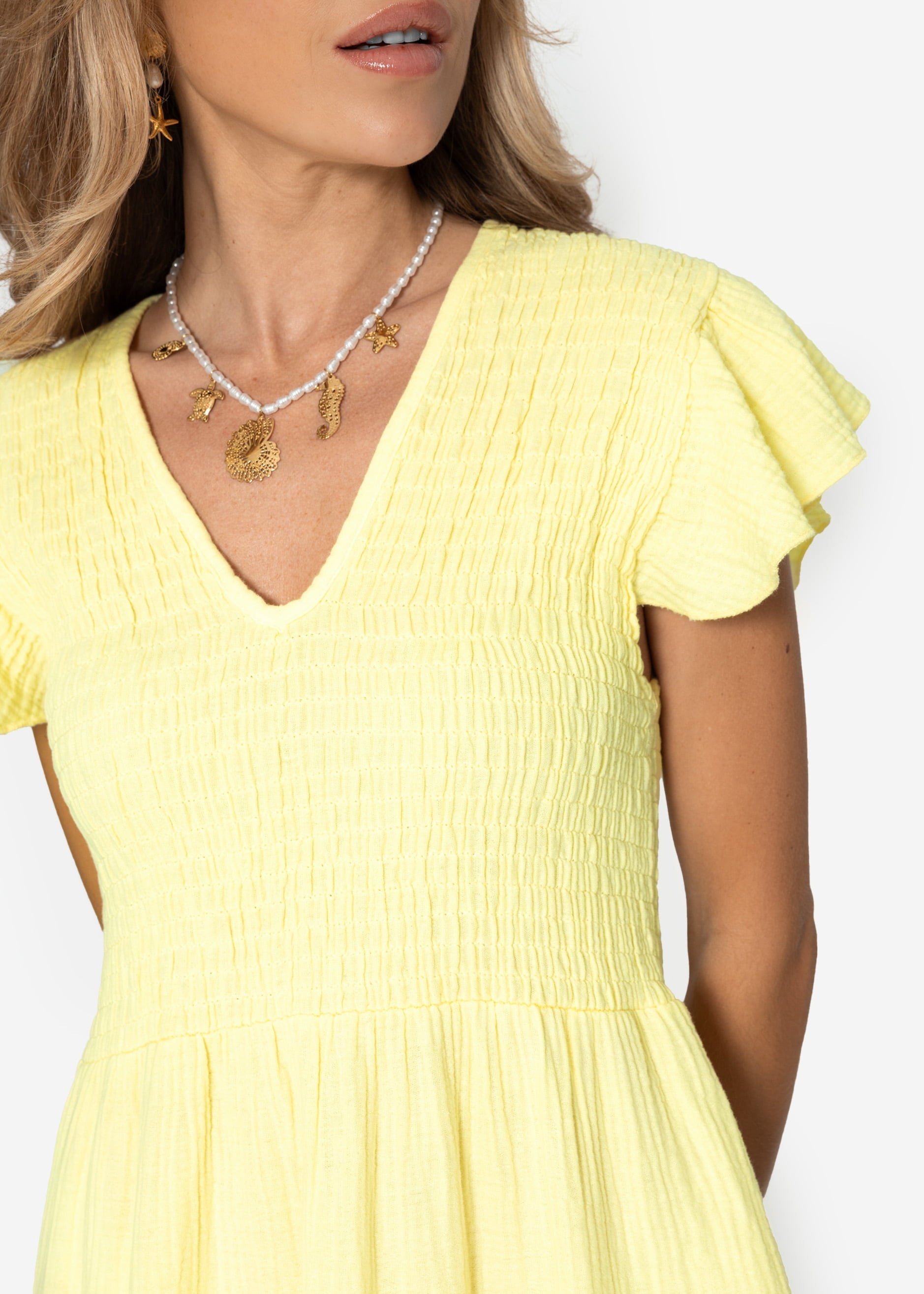 Amara | Vestido largo de muselina · Amarillo mantequilla