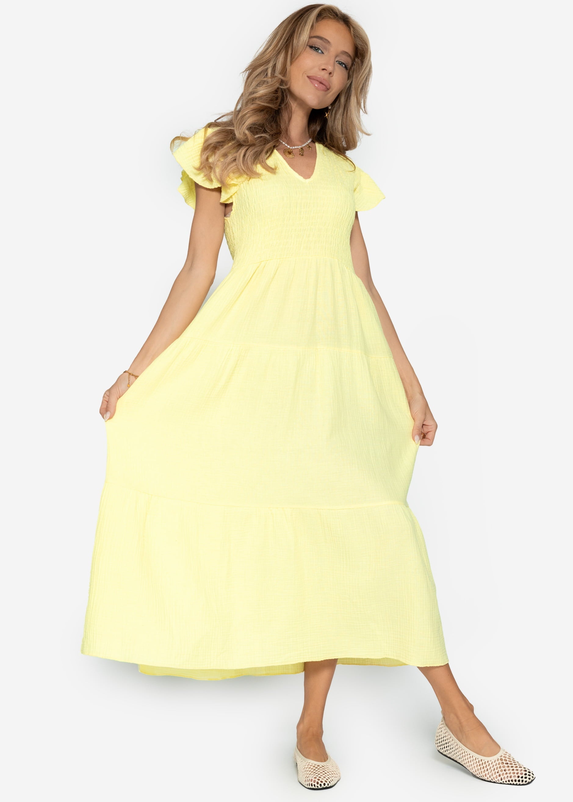 Amara | Vestido largo de muselina · Amarillo mantequilla