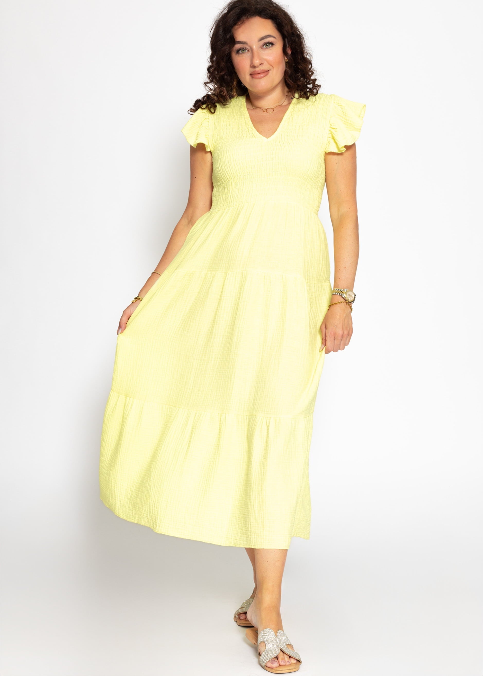 Amara | Vestido largo de muselina · Amarillo mantequilla