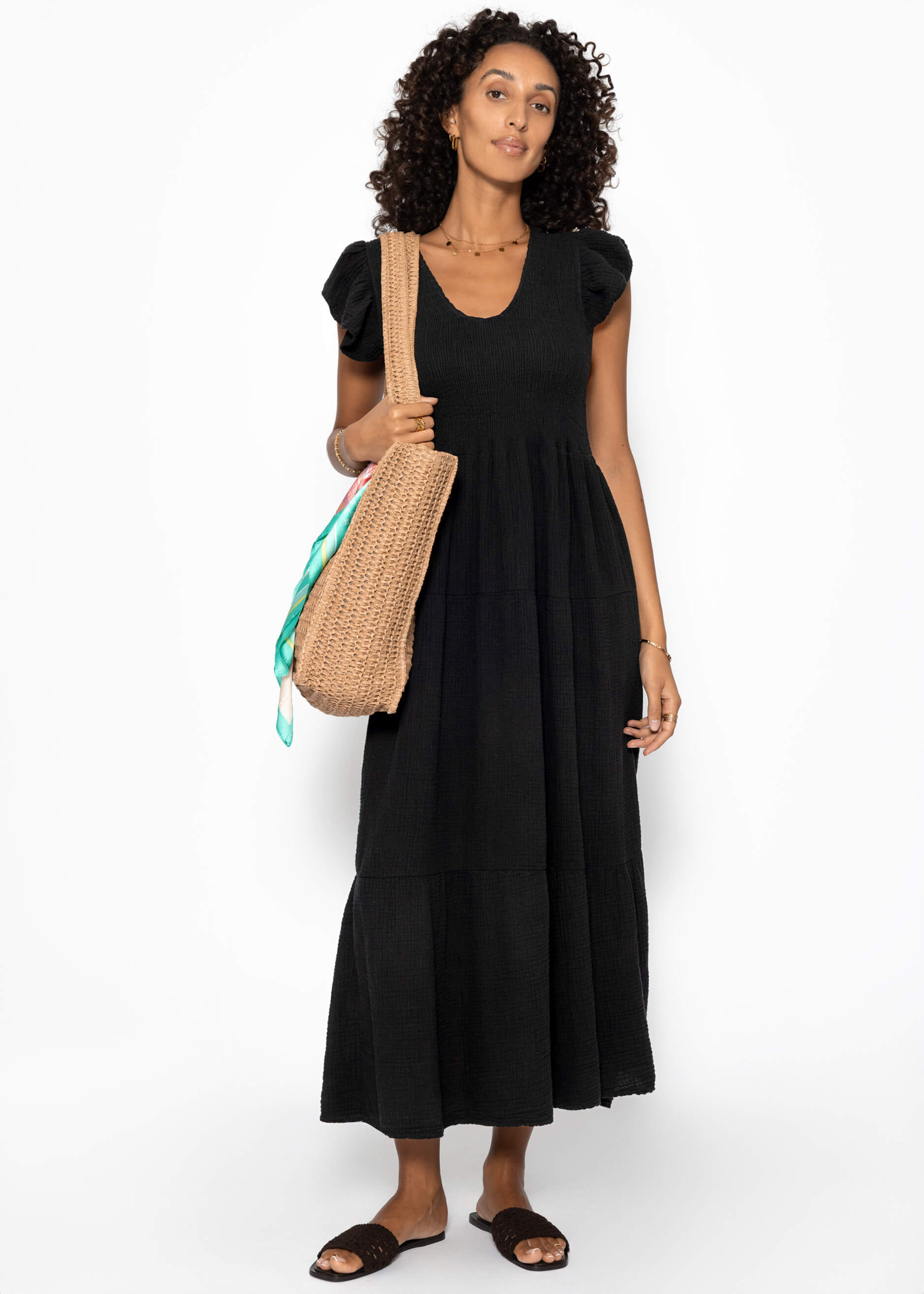 Amara | Vestido largo de muselina · Negro
