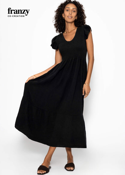 Amara | Vestido largo de muselina · Negro