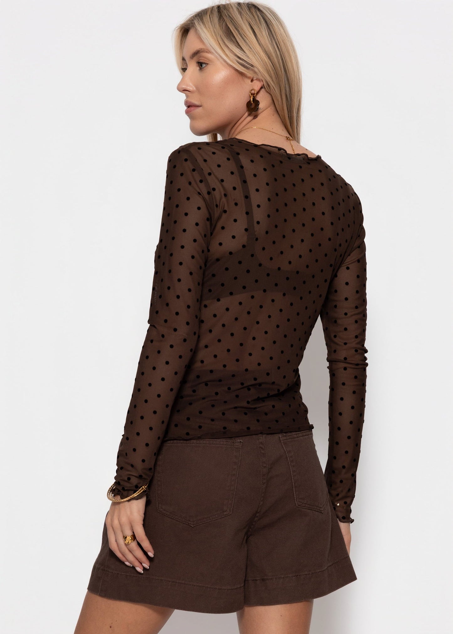 Zaida | Blusa de rejilla de lunares · Marrón