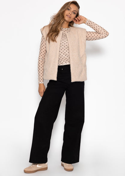 Julia | Camiseta de manga larga de rejilla de lunares · Beige