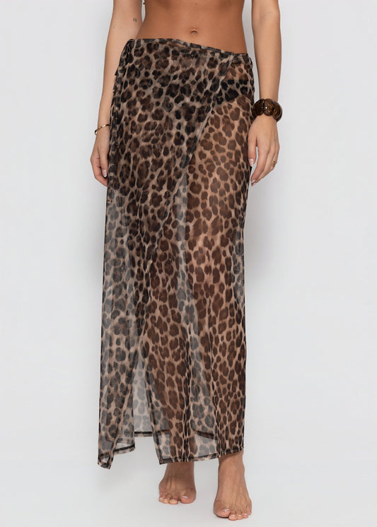 Micaela | Falda de rejilla estampado leopardo · Marrón