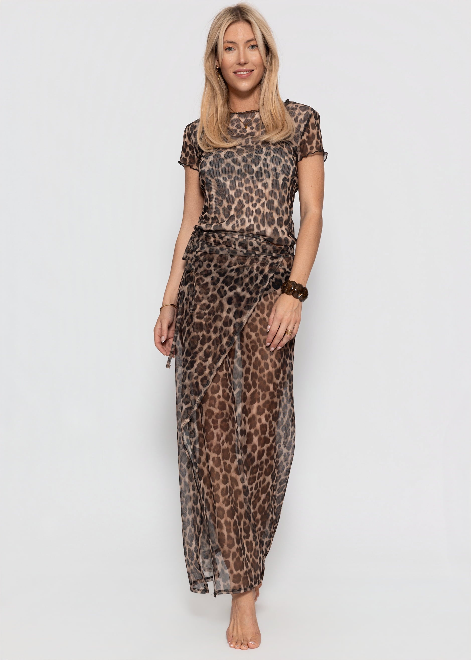 Micaela | Falda de rejilla estampado leopardo · Marrón
