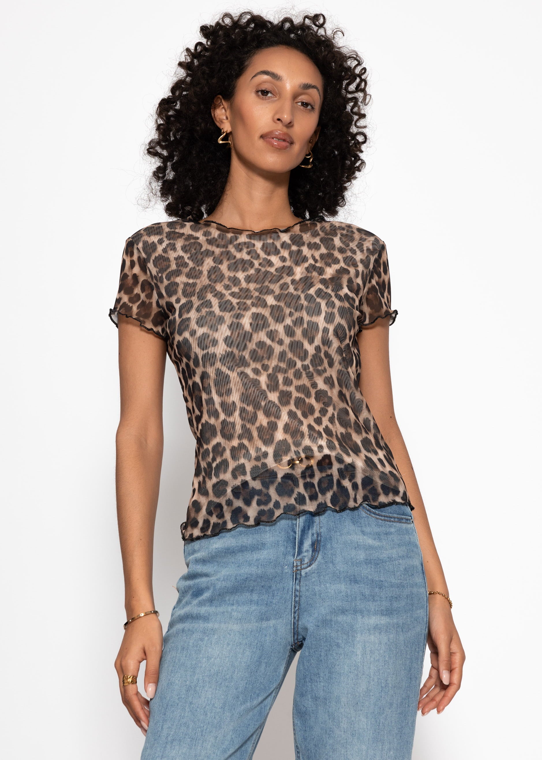Nerea | Camiseta de rejilla estampado leopardo · Marrón