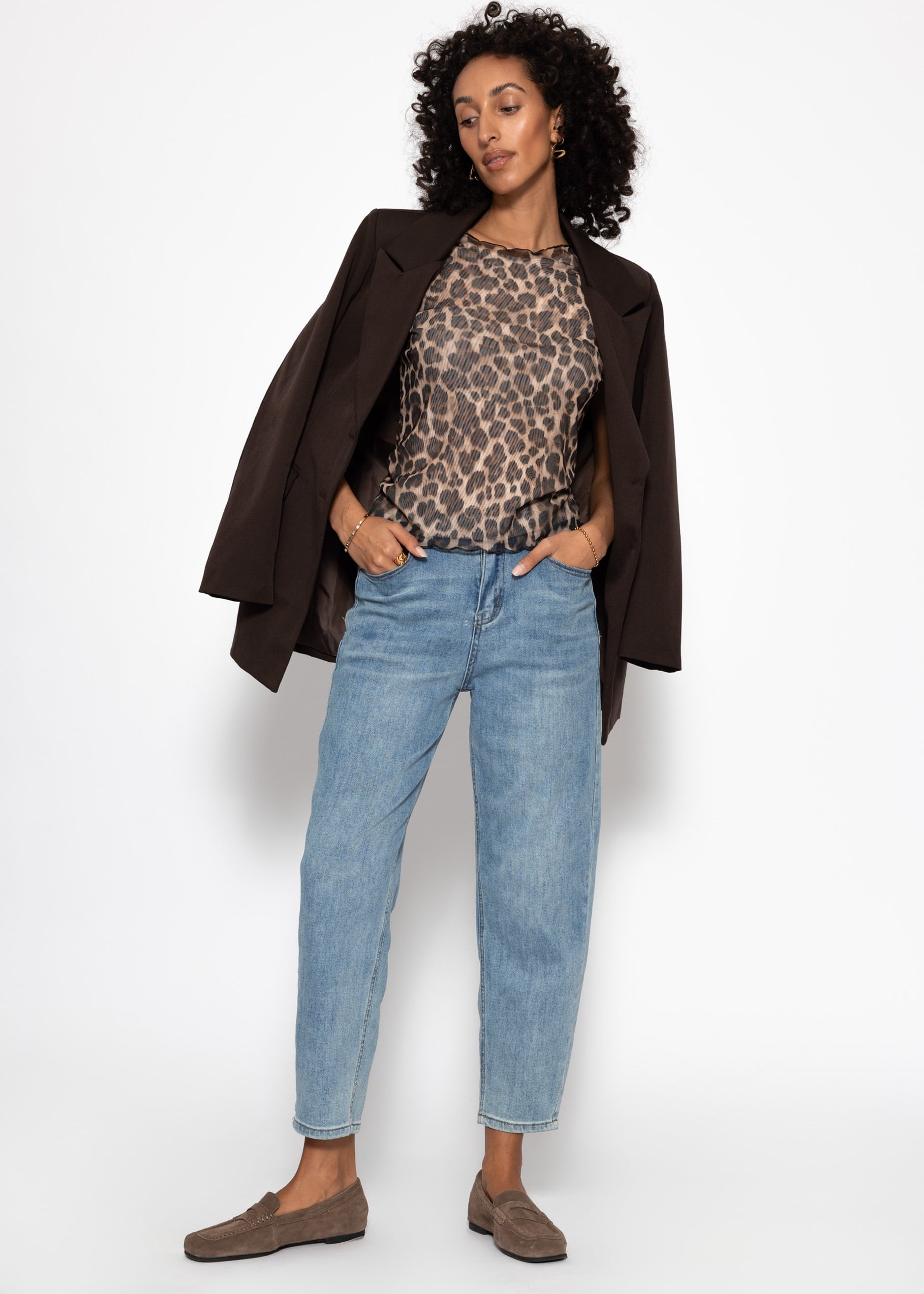 Nerea | Camiseta de rejilla estampado leopardo · Marrón