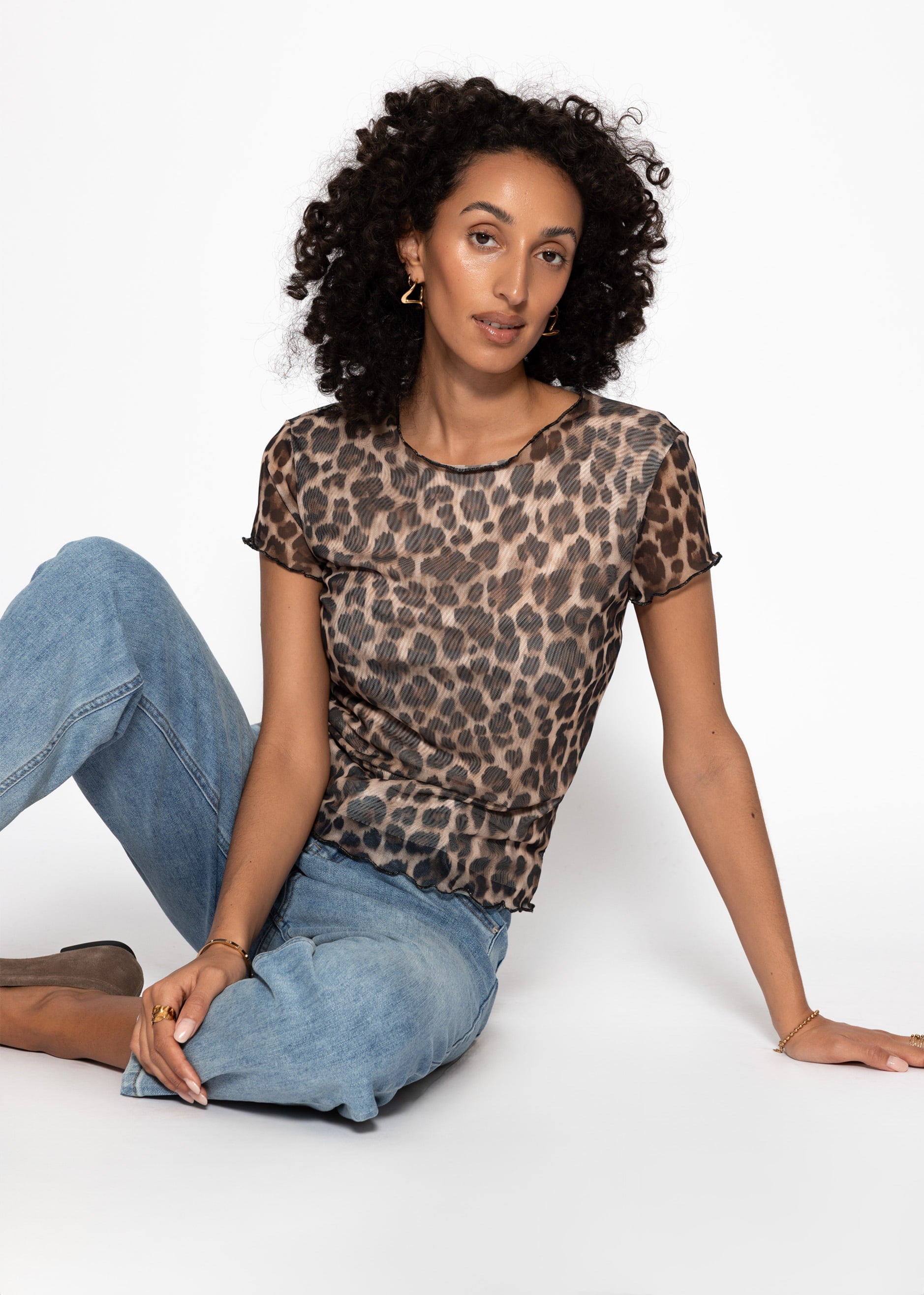 Nerea | Camiseta de rejilla estampado leopardo · Marrón