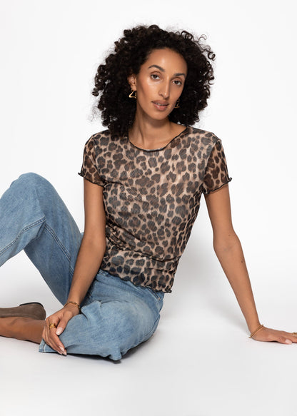Nerea | Camiseta de rejilla estampado leopardo · Marrón