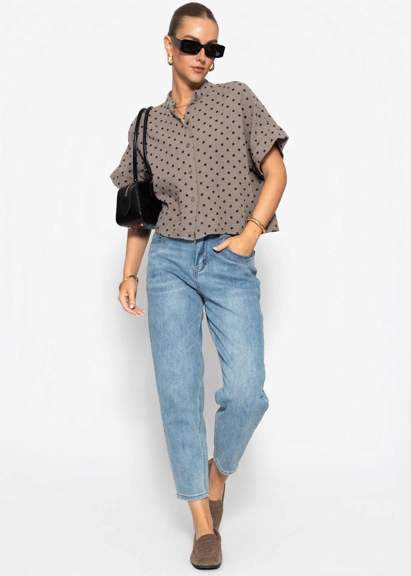 Elena | Blusa de muselina de lunares · Taupe