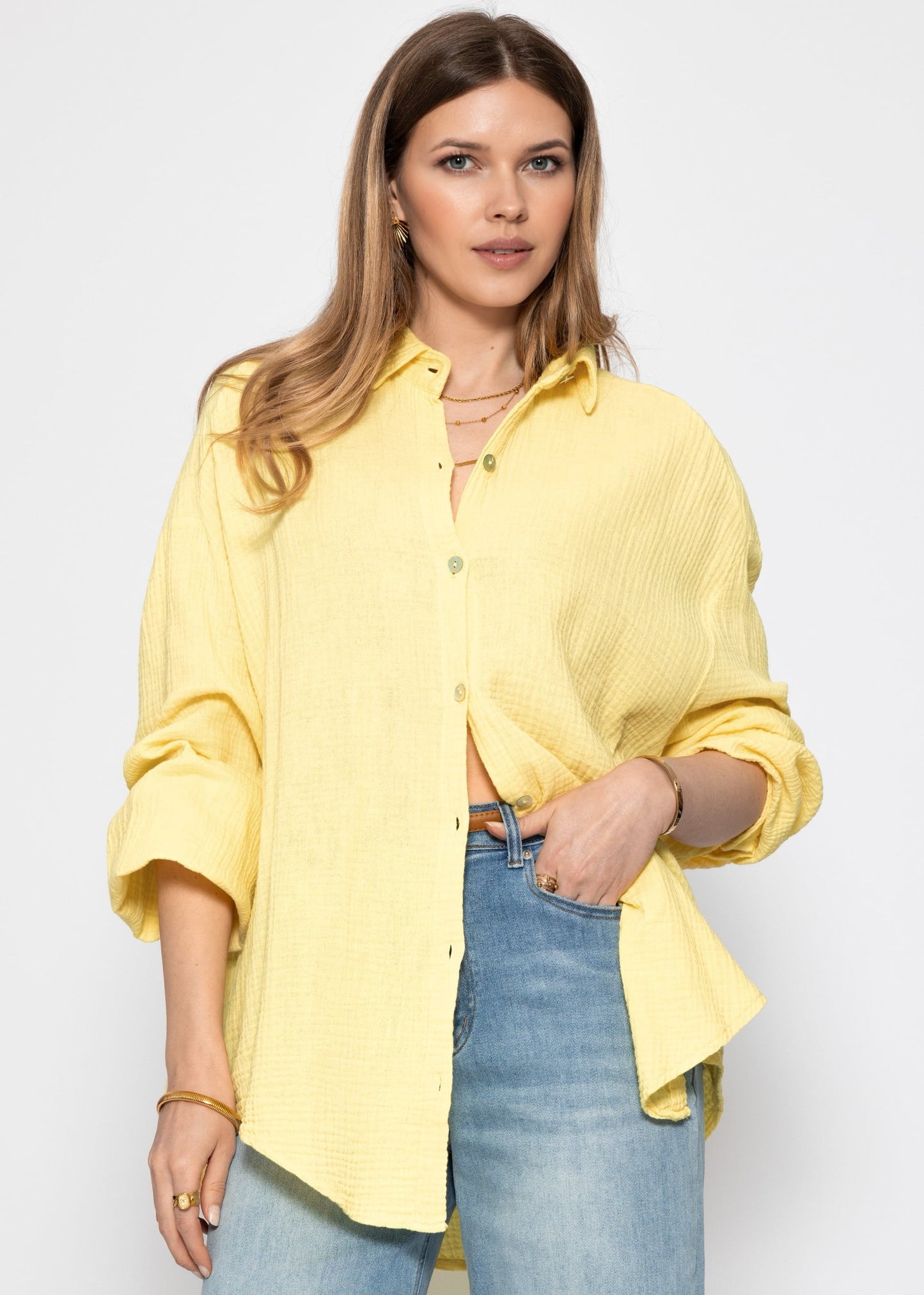 Emma | Blusa oversize de muselina · Amarillo