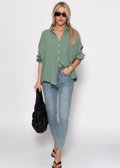 Emma | Blusa oversize de muselina · Verde salvia