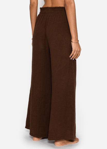Malva | Pantalón de pernera ancha de muselina · Marrón