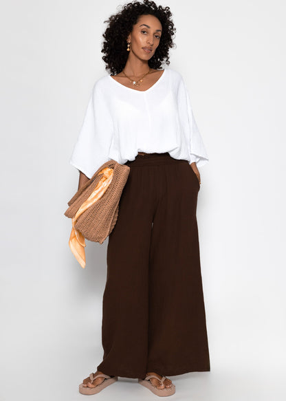Malva | Pantalón de pernera ancha de muselina · Marrón