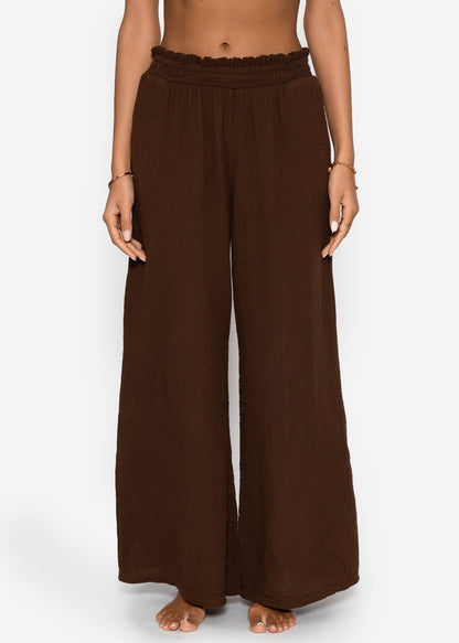 Malva | Pantalón de pernera ancha de muselina · Marrón