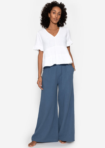 Malva | Pantalón de pernera ancha de muselina · Azul vaquero