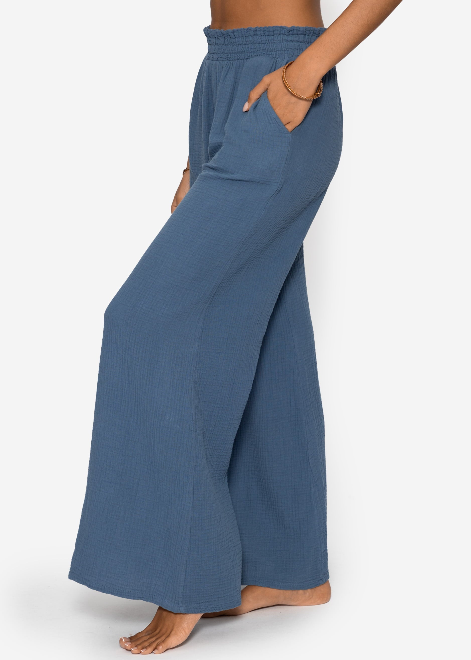 Malva | Pantalón de pernera ancha de muselina · Azul vaquero