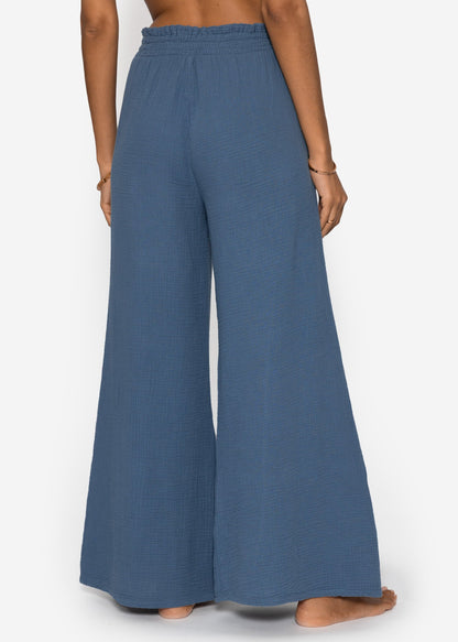 Malva | Pantalón de pernera ancha de muselina · Azul vaquero