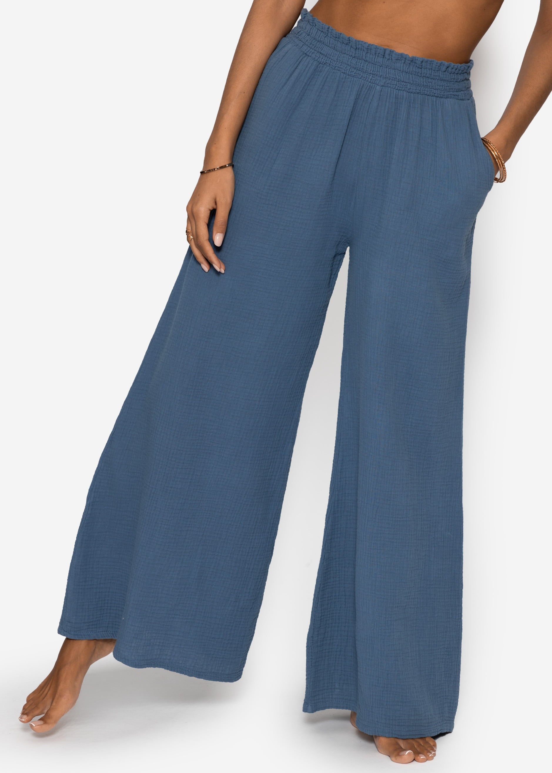 Malva | Pantalón de pernera ancha de muselina · Azul vaquero