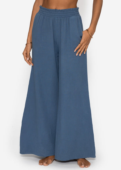 Malva | Pantalón de pernera ancha de muselina · Azul vaquero