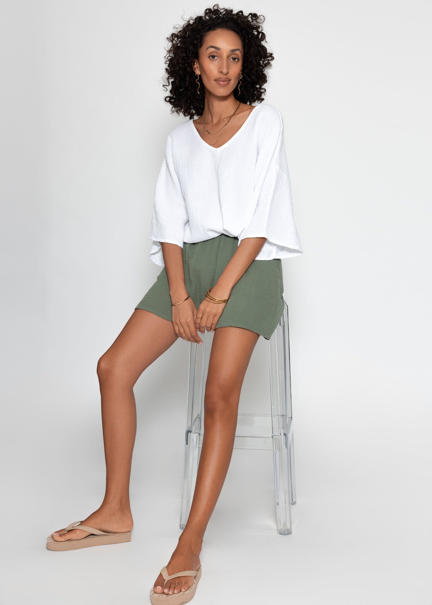 Bianca | Shorts de muselina · Caqui