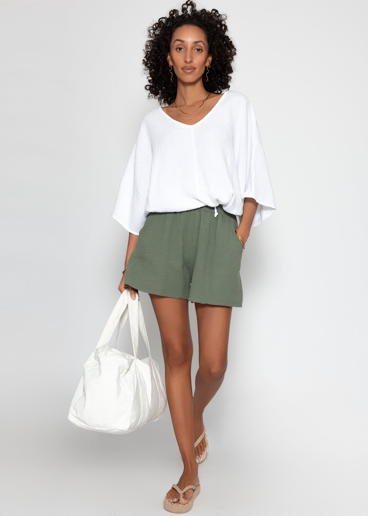 Bianca | Shorts de muselina · Caqui
