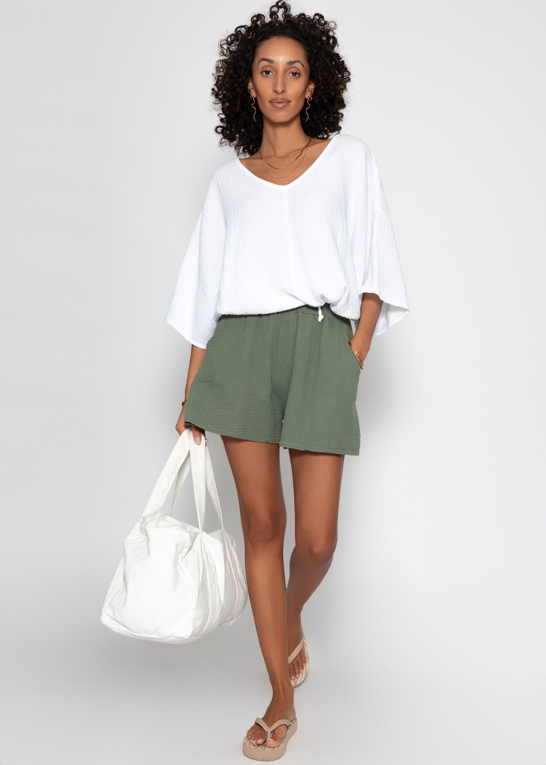Bianca | Shorts de muselina · Caqui