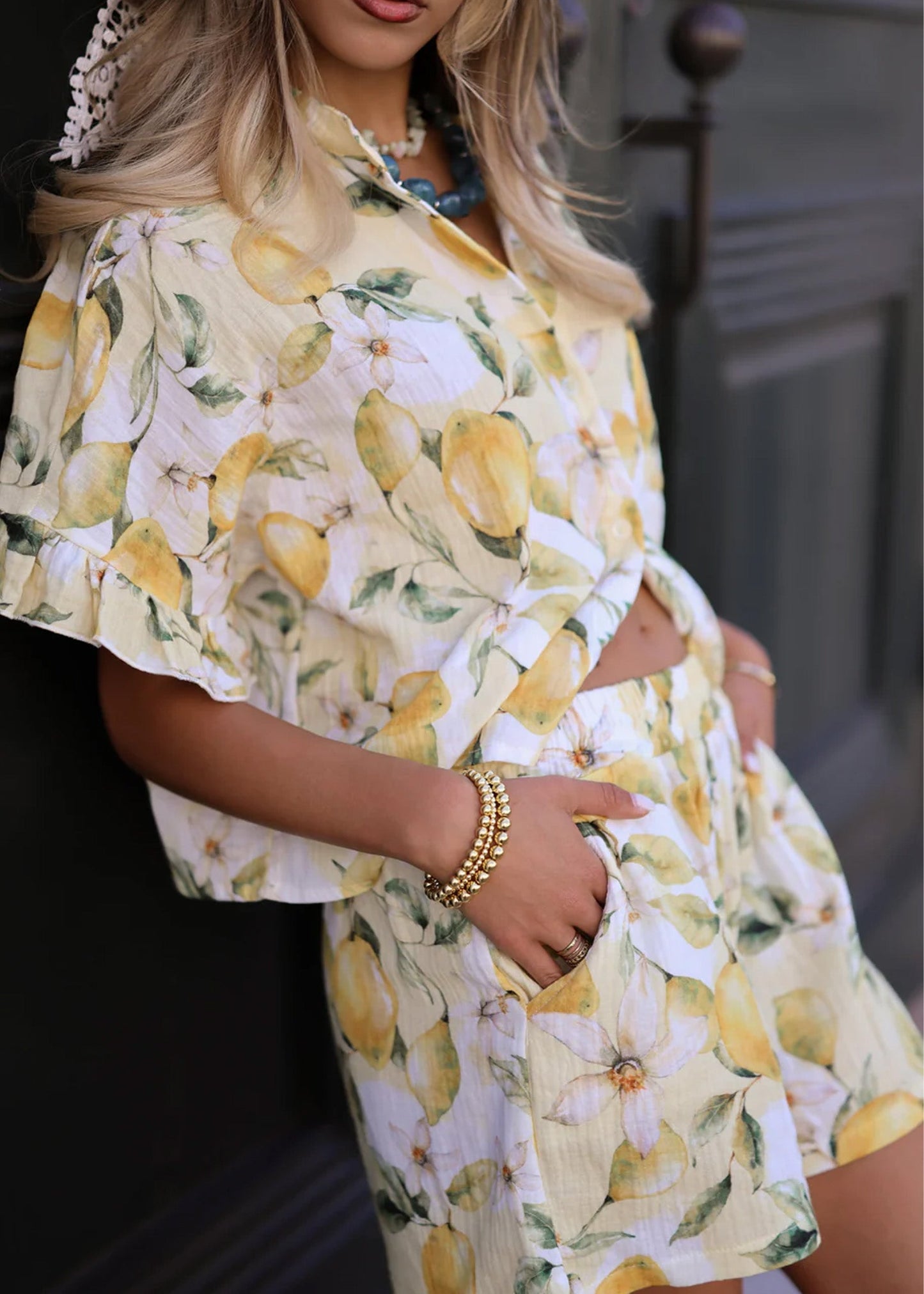 Dalia | Shorts de muselina estampado de limones · Amarillo