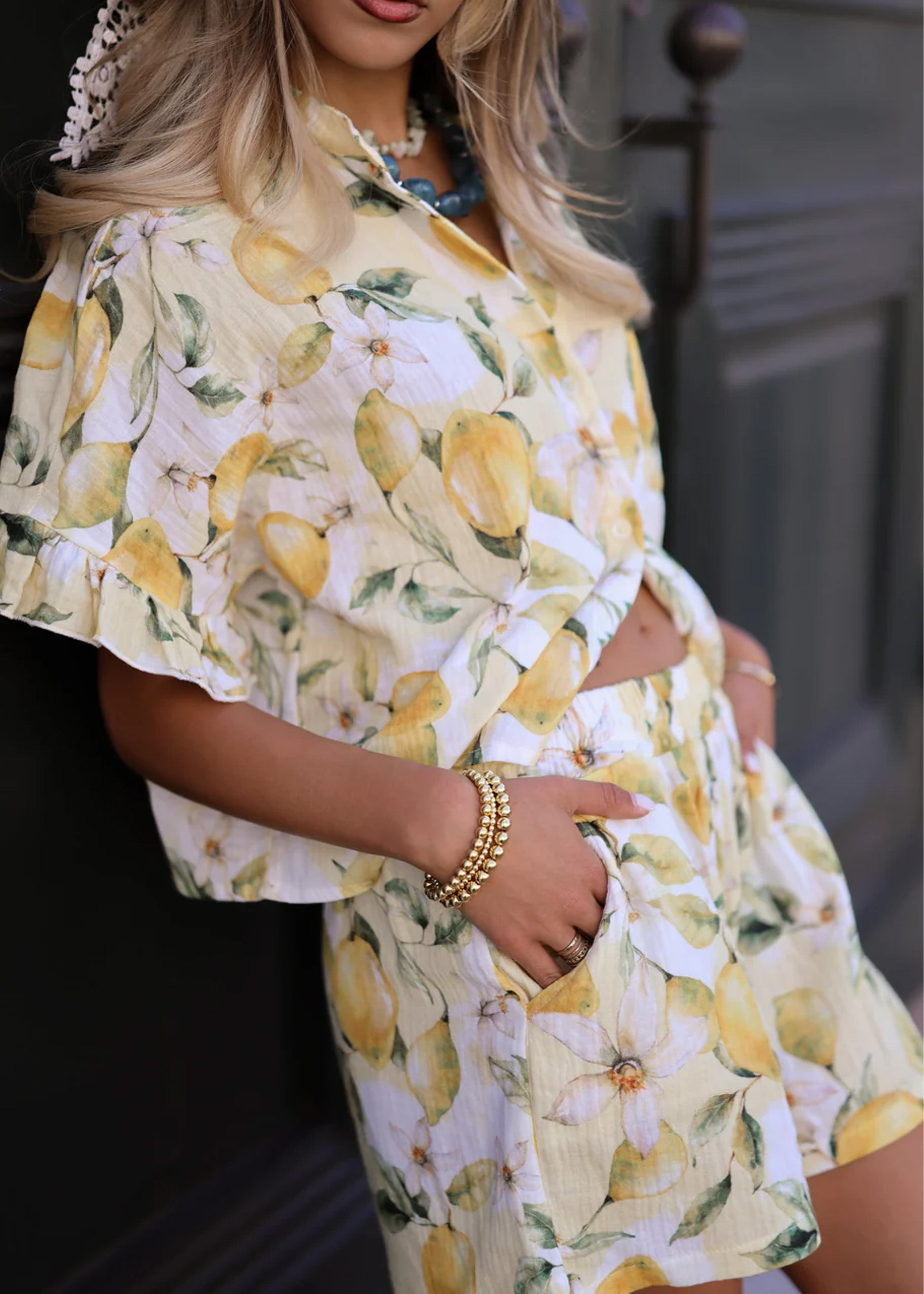 Dalia | Shorts de muselina estampado de limones · Amarillo