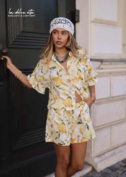 Dalia | Shorts de muselina estampado de limones · Amarillo