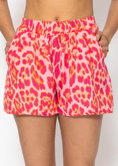 Lucía | Shorts de muselina estampado leopardo · Fucsia