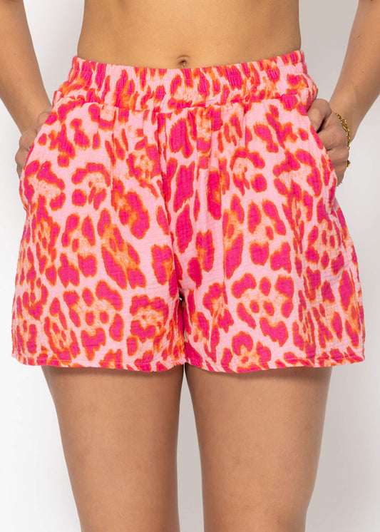 Lucía | Shorts de muselina estampado leopardo · Fucsia