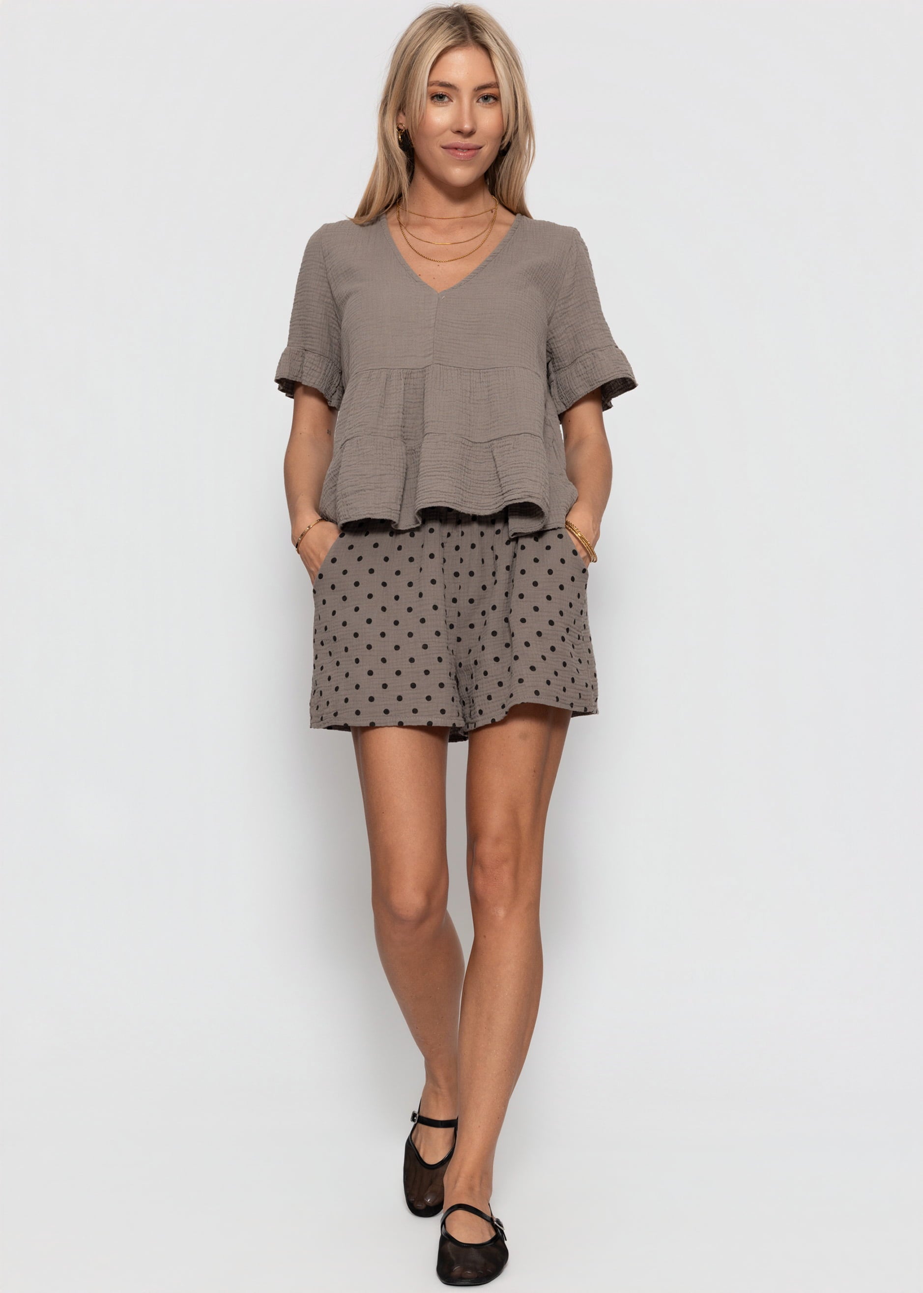 Katia | Shorts de muselina de lunares · Taupe