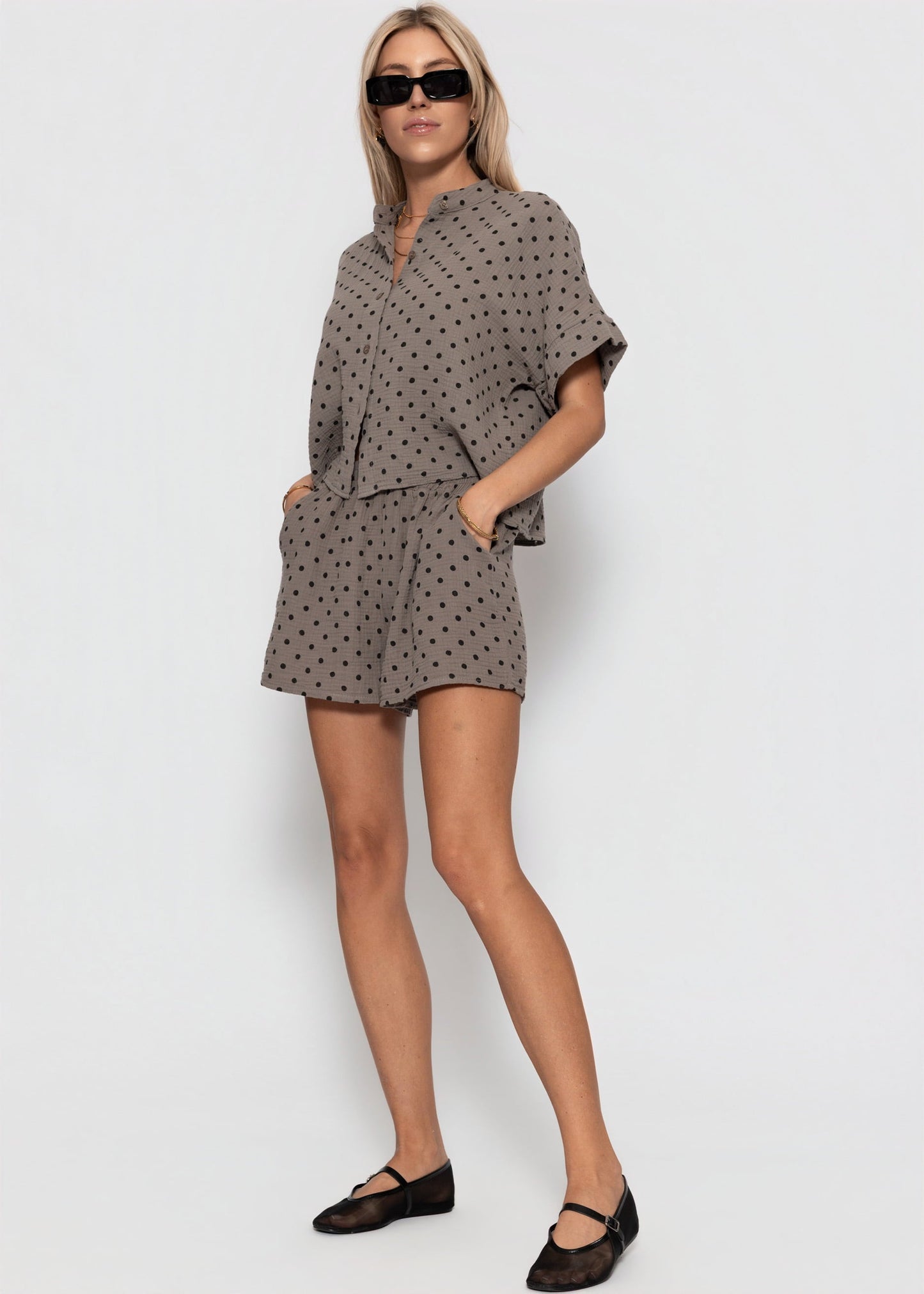 Katia | Shorts de muselina de lunares · Taupe