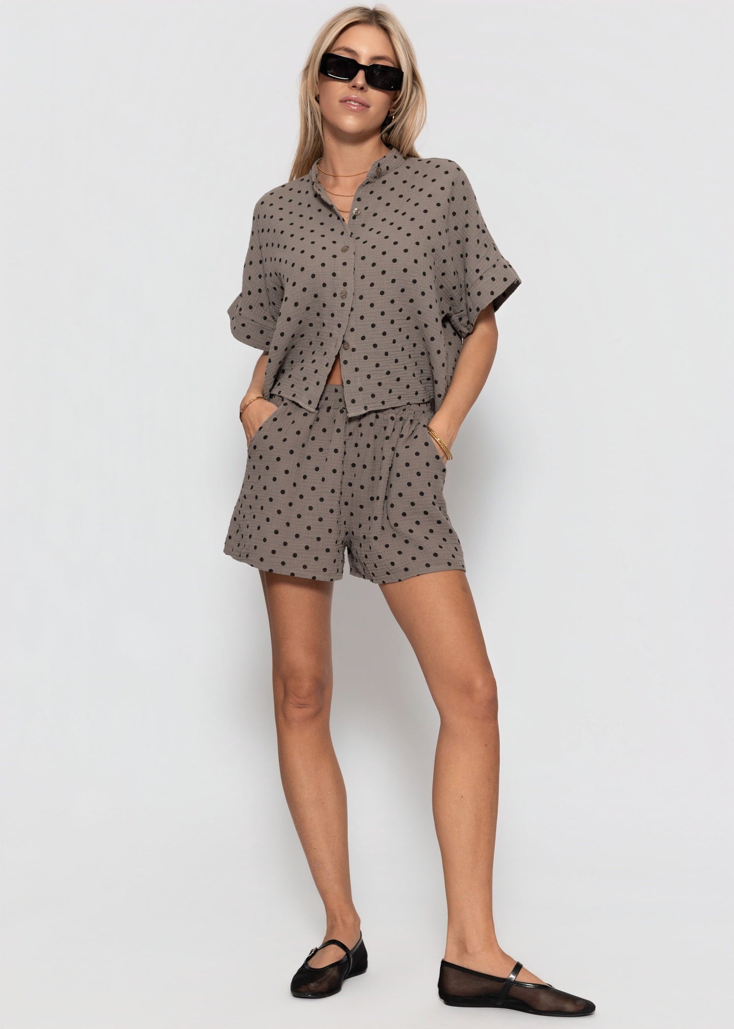 Katia | Shorts de muselina de lunares · Taupe