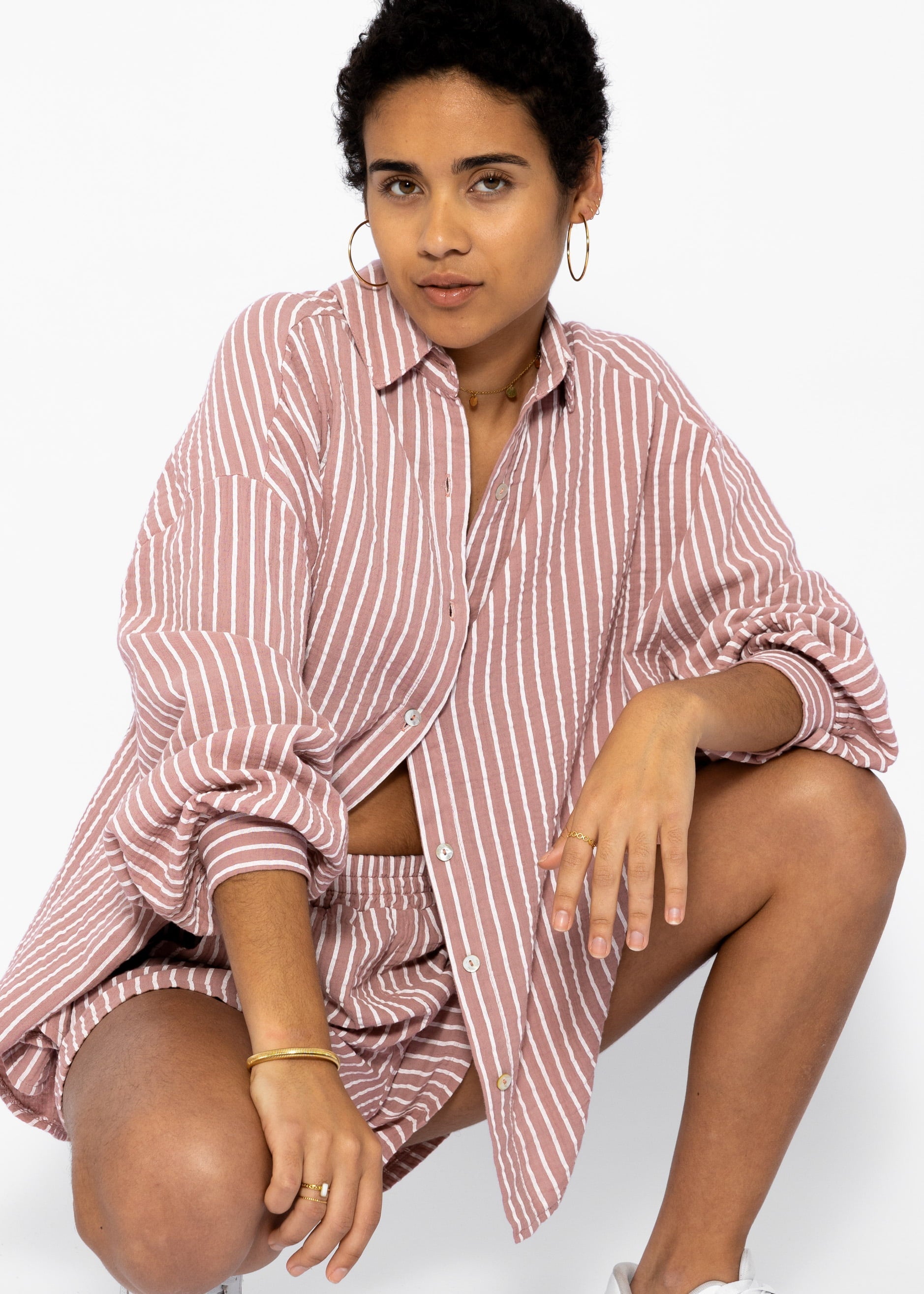 Ginebra | Shorts de muselina a rayas · Rosa palo