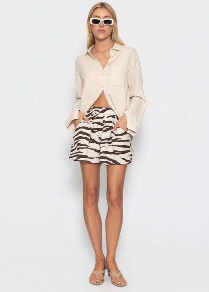 Manuela | Shorts de muselina · Beige y marrón