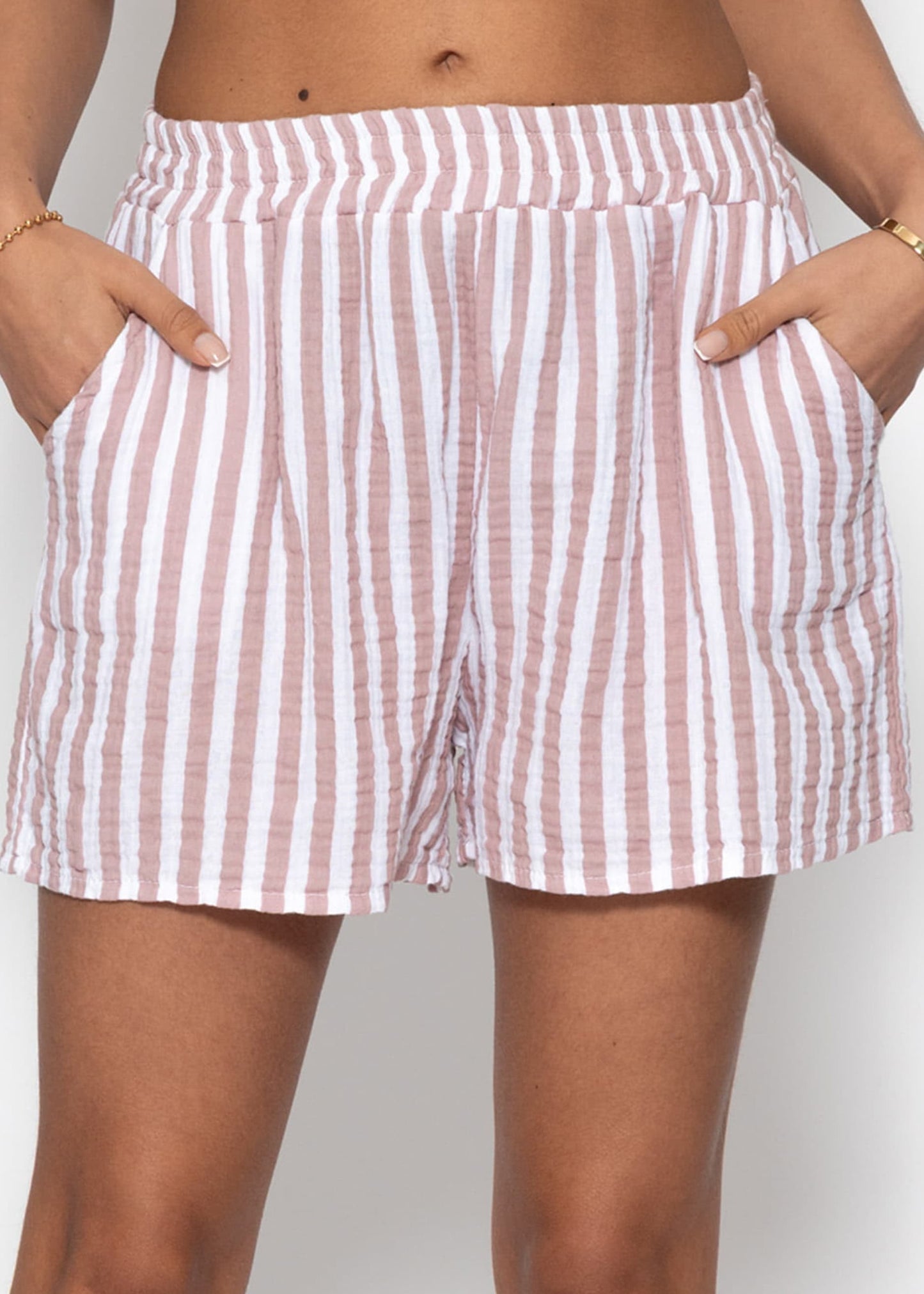 Carla | Shorts de muselina a rayas · Rosa empolvado