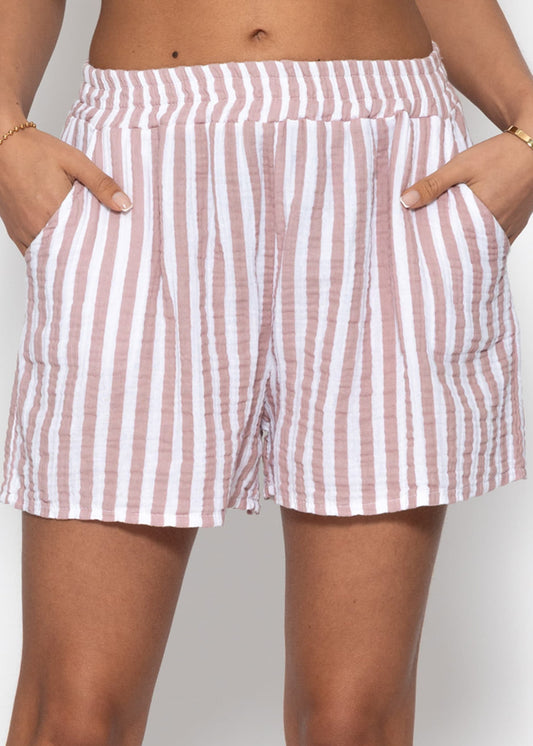 Carla | Shorts de muselina a rayas · Rosa empolvado