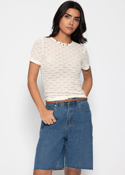 Luna | Camiseta de encaje floral · Blanco roto