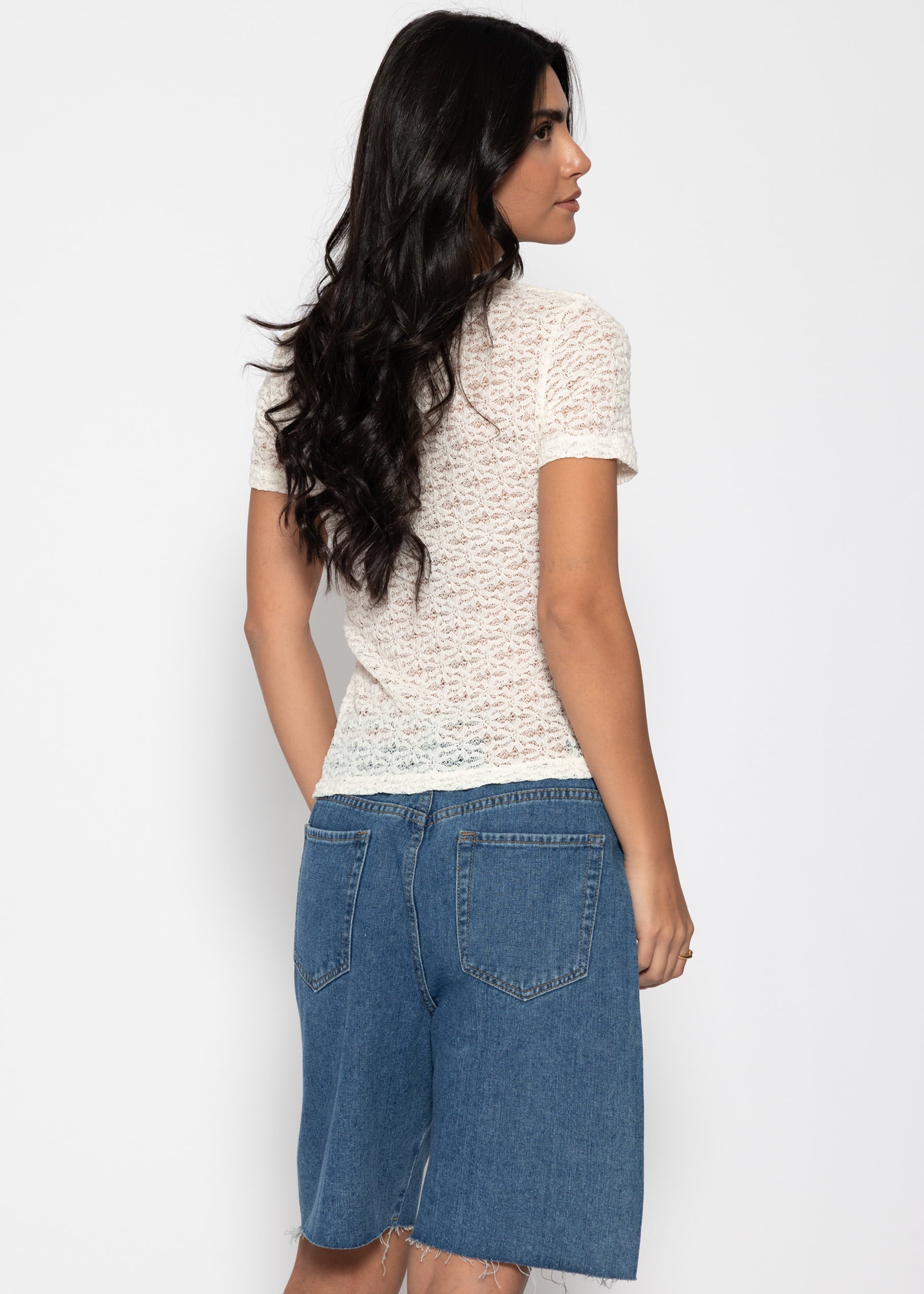 Luna | Camiseta de encaje floral · Blanco roto