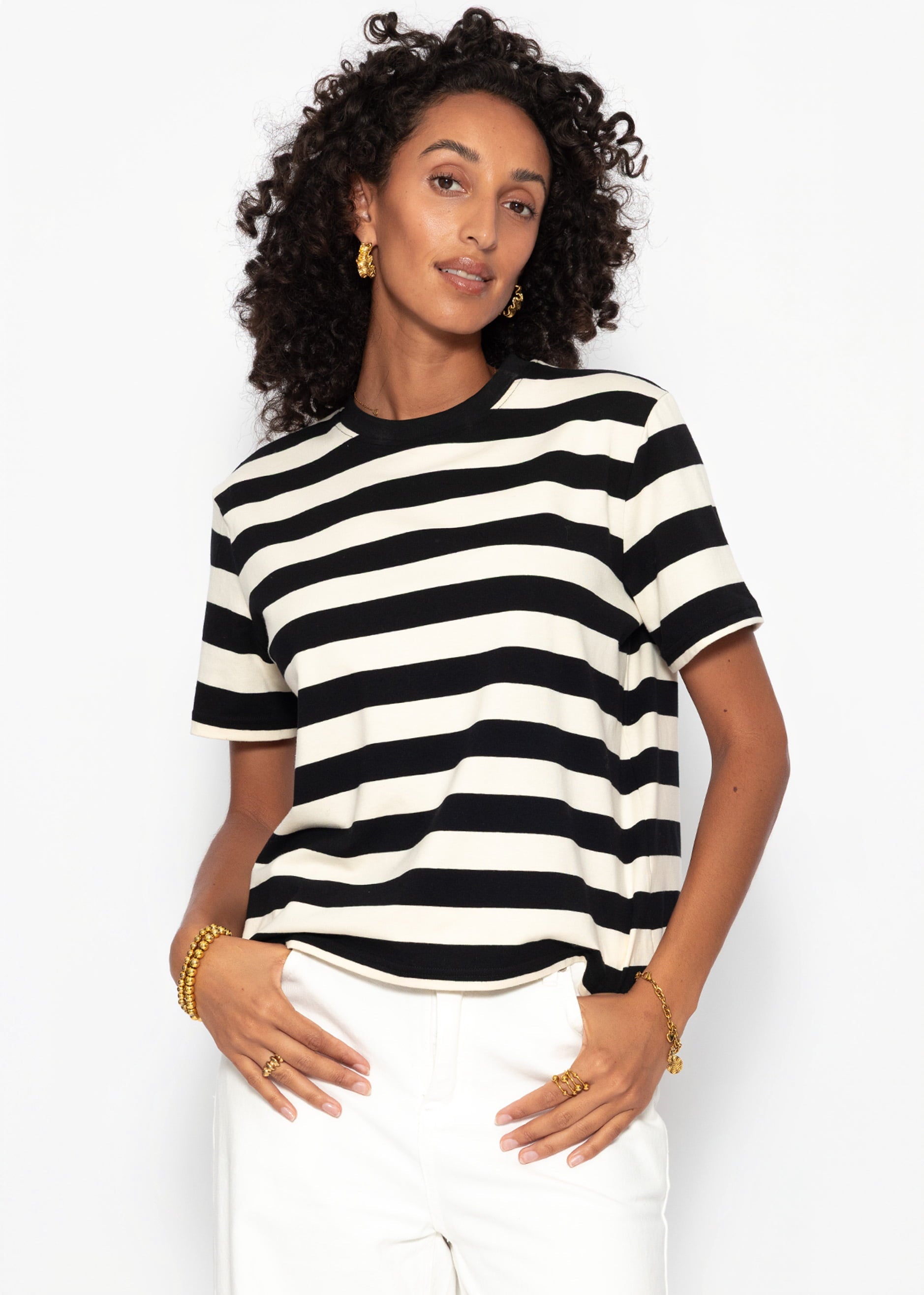Maia | Camiseta a rayas · Negro y blanco roto
